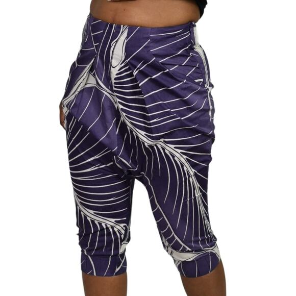 Benetton Drop Crotch Capri Shorts Purple Cotton Harem High Waist Relaxed Size 4 - Picture 13 of 16